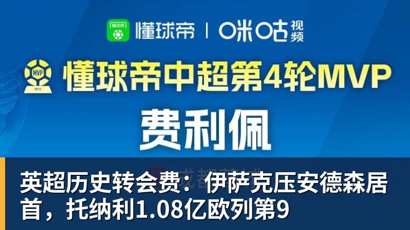 尊龙凯时英超历史转会费：伊萨克压安德森居首，托纳利1.08亿欧列第9